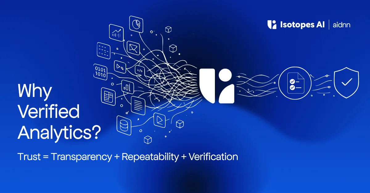 Verified analytics concept showing fragmented data transformed into transparent, repeatable, and trusted insights.